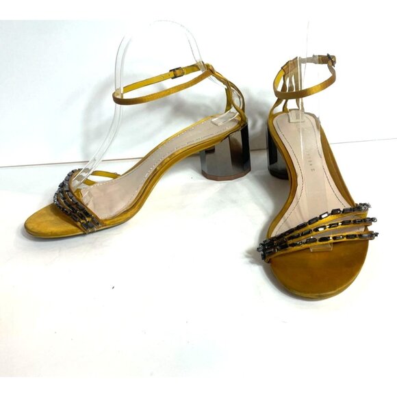 Zara Geometric Heeled Beaded Sandal Mustard Yellow Ankle Strap Size EU 39 / US 8 - Picture 4 of 12